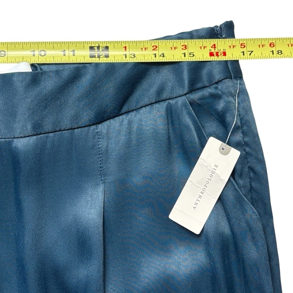 NEW Anthropologie Ett Twa Crop Pants Womens 14 Turquoise Satin Tie Waist - Picture 8 of 15